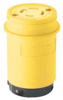 Cooper Wiring L1730PW Locking Device Plug, 30A 600V, 3-Phase, L17-30P, 3P4W, Polarized, Grounding - Nylon Interior, Thermoplastic Elastomeric Over Glass-Filled Polypropylene Shell, 0.069 Inch Thk Nickel Plated Brass Blade - Yellow