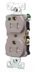 Cooper Wiring TR8300GYM Modular Duplex Outlet, 125V 20A, 2P3W, 5-20R, Hospital - Grounding - Nylon Face, PVC Base - Gray