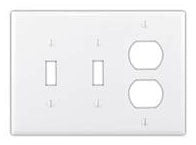 Cooper Wiring PJ28V Decora Wall Plate, (1) Duplex Receptacle, (2) Toggle Switch, 3-Gang, Mid, Polycarbonate - Ivory