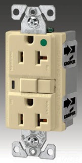 Cooper Wiring TRVGFH20FLA GFCI Duplex Outlet, 20A 125V, 5-20R, 2P3W, Hospital - Light Almond