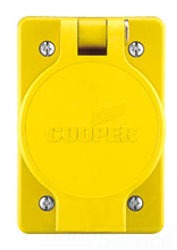 Cooper Wiring L1930RW Locking Device Single Receptacle, 30A 277/480V, 3-Phase, L19-30R, Non-Grounding - Impact Resistant, Watertight - Thermoplastic/Glass-Filled Nylon - Yellow