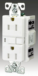 Cooper Wiring TRVGF15LA GFCI Duplex Outlet, 15A 125V, 5-15R, 2P3W, Back, Side, Specification - Light Almond