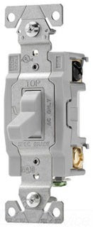 Cooper Wiring CS115GY AC Toggle Switch, 15A 120/277V, 1-Pole, 1/2 HP at 120V, 2 HP at 277V, Nylon, Side Wired, Commercial - Gray