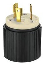 Cooper Wiring CWL1330P Locking Device Plug, 30A 600V, 3-Phase, L13-30P, 3P3W, Polarized, Non-Grounding - Nylon Interior/Shell, Brass Blade - Black, White