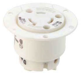 Cooper Wiring CWL920FO Locking Flanged Outlet, 20A 600V, L9-20R, 2P3W, Polarized, Grounding, Nylon - White
