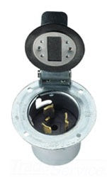 Cooper Wiring CS6376 Locking Flanged Inlet, 50A 125/250V, Non-NEMA Locking, 3P4W, Polarized, Grounding - Glass-Filled Nylon - Steel